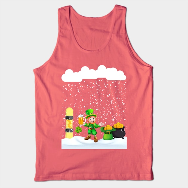 Snowboard on St Patricks Day Snowfall Snowflakes shamrock Tank Top by Artstastic